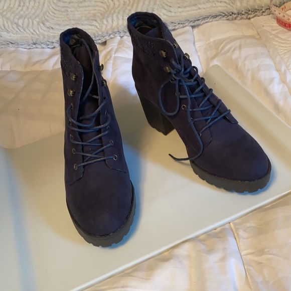 JUSTFAB Navy Ankle Boots Faux Suede - Picture 3 of 4